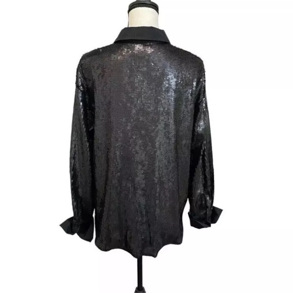 Future Collective By Kahlana Barfield Black Sequin Women’s Shirt Size Small - Picture 3 of 13